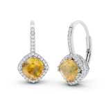 2.20 Carat (ctw) 10K White Gold Cushion Cut Citrine & Round Cut White Diamond Ladies Halo Style Dangling Drop Earrings