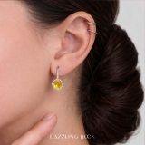 2.20 Carat (ctw) 10K White Gold Cushion Cut Citrine & Round Cut White Diamond Ladies Halo Style Dangling Drop Earrings