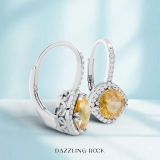 2.20 Carat (ctw) 10K White Gold Cushion Cut Citrine & Round Cut White Diamond Ladies Halo Style Dangling Drop Earrings