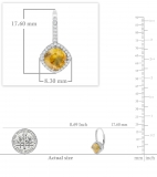 2.20 Carat (ctw) 10K White Gold Cushion Cut Citrine & Round Cut White Diamond Ladies Halo Style Dangling Drop Earrings