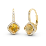 2.20 Carat (ctw) 10K Yellow Gold Cushion Cut Citrine & Round Cut White Diamond Ladies Halo Style Dangling Drop Earrings