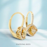 2.20 Carat (ctw) 10K Yellow Gold Cushion Cut Citrine & Round Cut White Diamond Ladies Halo Style Dangling Drop Earrings