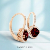2.20 Carat (ctw) 10K Rose Gold Cushion Cut Garnet & Round Cut White Diamond Ladies Halo Style Dangling Drop Earrings