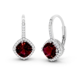 2.20 Carat (ctw) 10K White Gold Cushion Cut Garnet & Round Cut White Diamond Ladies Halo Style Dangling Drop Earrings