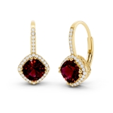 2.20 Carat (ctw) 10K Yellow Gold Cushion Cut Garnet & Round Cut White Diamond Ladies Halo Style Dangling Drop Earrings