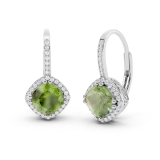 2.20 Carat (ctw) 14K White Gold Cushion Cut Peridot & Round Cut White Diamond Ladies Halo Style Dangling Drop Earrings