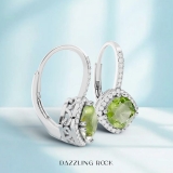 2.20 Carat (ctw) 14K White Gold Cushion Cut Peridot & Round Cut White Diamond Ladies Halo Style Dangling Drop Earrings