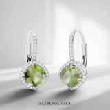 2.20 Carat (ctw) 14K White Gold Cushion Cut Peridot & Round Cut White Diamond Ladies Halo Style Dangling Drop Earrings