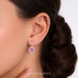 2.20 Carat (ctw) 14K White Gold Cushion Cut Pink Sapphire & Round Cut White Diamond Ladies Halo Style Dangling Drop Earrings