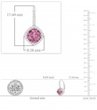 2.20 Carat (ctw) 14K White Gold Cushion Cut Pink Sapphire & Round Cut White Diamond Ladies Halo Style Dangling Drop Earrings