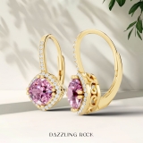 2.20 Carat (ctw) 14K Yellow Gold Cushion Cut Pink Sapphire & Round Cut White Diamond Ladies Halo Style Dangling Drop Earrings