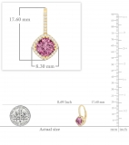 2.20 Carat (ctw) 14K Yellow Gold Cushion Cut Pink Sapphire & Round Cut White Diamond Ladies Halo Style Dangling Drop Earrings