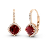 2.20 Carat (ctw) 10K Rose Gold Cushion Cut Ruby & Round Cut White Diamond Ladies Halo Style Dangling Drop Earrings