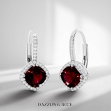 2.20 Carat (ctw) 10K White Gold Cushion Cut Ruby & Round Cut White Diamond Ladies Halo Style Dangling Drop Earrings