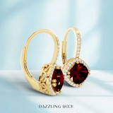 2.20 Carat (ctw) 10K Yellow Gold Cushion Cut Ruby & Round Cut White Diamond Ladies Halo Style Dangling Drop Earrings