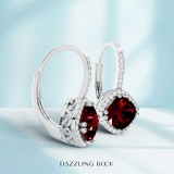 2.20 Carat (ctw) 14K White Gold Cushion Cut Ruby & Round Cut White Diamond Ladies Halo Style Dangling Drop Earrings