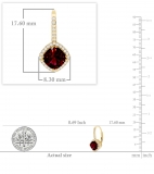 2.20 Carat (ctw) 14K Yellow Gold Cushion Cut Ruby & Round Cut White Diamond Ladies Halo Style Dangling Drop Earrings