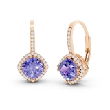 2.20 Carat (ctw) 10K Rose Gold Cushion Cut Tanzanite & Round Cut White Diamond Ladies Halo Style Dangling Drop Earrings