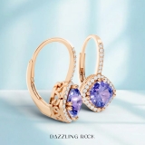 2.20 Carat (ctw) 10K Rose Gold Cushion Cut Tanzanite & Round Cut White Diamond Ladies Halo Style Dangling Drop Earrings