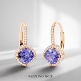 2.20 Carat (ctw) 10K Rose Gold Cushion Cut Tanzanite & Round Cut White Diamond Ladies Halo Style Dangling Drop Earrings