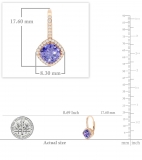 2.20 Carat (ctw) 10K Rose Gold Cushion Cut Tanzanite & Round Cut White Diamond Ladies Halo Style Dangling Drop Earrings