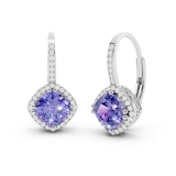 2.20 Carat (ctw) 14K White Gold Cushion Cut Tanzanite & Round Cut White Diamond Ladies Halo Style Dangling Drop Earrings
