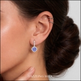 2.20 Carat (ctw) 14K White Gold Cushion Cut Tanzanite & Round Cut White Diamond Ladies Halo Style Dangling Drop Earrings