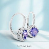 2.20 Carat (ctw) 14K White Gold Cushion Cut Tanzanite & Round Cut White Diamond Ladies Halo Style Dangling Drop Earrings