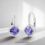 2.20 Carat (ctw) 14K White Gold Cushion Cut Tanzanite & Round Cut White Diamond Ladies Halo Style Dangling Drop Earrings