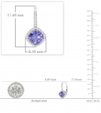 2.20 Carat (ctw) 14K White Gold Cushion Cut Tanzanite & Round Cut White Diamond Ladies Halo Style Dangling Drop Earrings