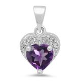 0.60 Carat (ctw) 10K White Gold Heart Cut Amethyst & Round Cut White Diamond Ladies Heart Pendant