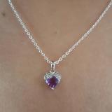 0.60 Carat (ctw) 10K White Gold Heart Cut Amethyst & Round Cut White Diamond Ladies Heart Pendant