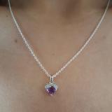 0.60 Carat (ctw) 10K White Gold Heart Cut Amethyst & Round Cut White Diamond Ladies Heart Pendant