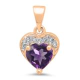 0.60 Carat (ctw) 14K Rose Gold Heart Cut Amethyst & Round Cut White Diamond Ladies Heart Pendant