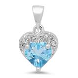 0.60 Carat (ctw) 10K White Gold Heart Cut Blue Topaz & Round Cut White Diamond Ladies Heart Pendant