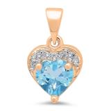 0.60 Carat (ctw) 14K Rose Gold Heart Cut Blue Topaz & Round Cut White Diamond Ladies Heart Pendant