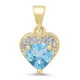 0.60 Carat (ctw) 14K Yellow Gold Heart Cut Blue Topaz & Round Cut White Diamond Ladies Heart Pendant
