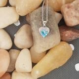 0.60 Carat (ctw) 18K White Gold Heart Cut Blue Topaz & Round Cut White Diamond Ladies Heart Pendant