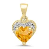0.60 Carat (ctw) 14K Yellow Gold Heart Cut Citrine & Round Cut White Diamond Ladies Heart Pendant
