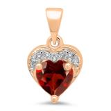 0.60 Carat (ctw) 14K Rose Gold Heart Cut Garnet & Round Cut White Diamond Ladies Heart Pendant