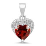 0.60 Carat (ctw) 14K White Gold Heart Cut Garnet & Round Cut White Diamond Ladies Heart Pendant