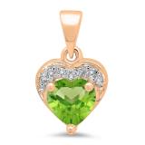 0.60 Carat (ctw) 14K Rose Gold Heart Cut Peridot & Round Cut White Diamond Ladies Heart Pendant