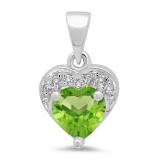 0.60 Carat (ctw) 14K White Gold Heart Cut Peridot & Round Cut White Diamond Ladies Heart Pendant
