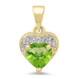 0.60 Carat (ctw) 14K Yellow Gold Heart Cut Peridot & Round Cut White Diamond Ladies Heart Pendant