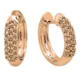 0.30 Carat (ctw) 14K Rose Gold Round Champagne Diamond Ladies Pave Set Huggies Hoop Earrings 1/3 CT
