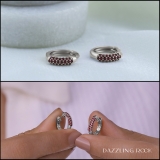 0.30 Carat (ctw) 18K White Gold Round Ruby Ladies Pave Set Huggies Hoop Earrings 1/3 CT