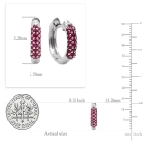 0.30 Carat (ctw) 18K White Gold Round Ruby Ladies Pave Set Huggies Hoop Earrings 1/3 CT