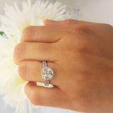 1.75 Carat (ctw) 10K White Gold Cushion Cut Created White Sapphire & Round Cut White Diamond Ladies Bridal Halo Engagement Ring With Matching Band Set 1 3/4 CT