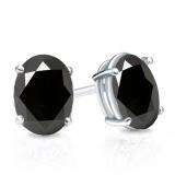 1.00 Carat (Ctw) Sterling Silver Oval Cut Black Sapphire Ladies Solitaire Stud Earrings 1 CT