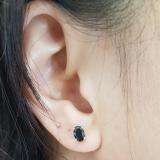 1.00 Carat (Ctw) Sterling Silver Oval Cut Black Sapphire Ladies Solitaire Stud Earrings 1 CT